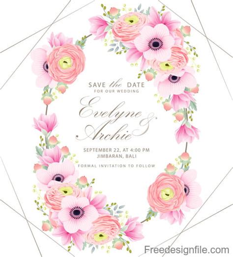 Free Download Pink Flower With Wedding Invitation Card Template Vector Eps Uidownload