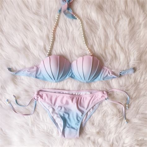 Swim Last Onemermaid Shell Shape Push Up Halter Bikini Poshmark