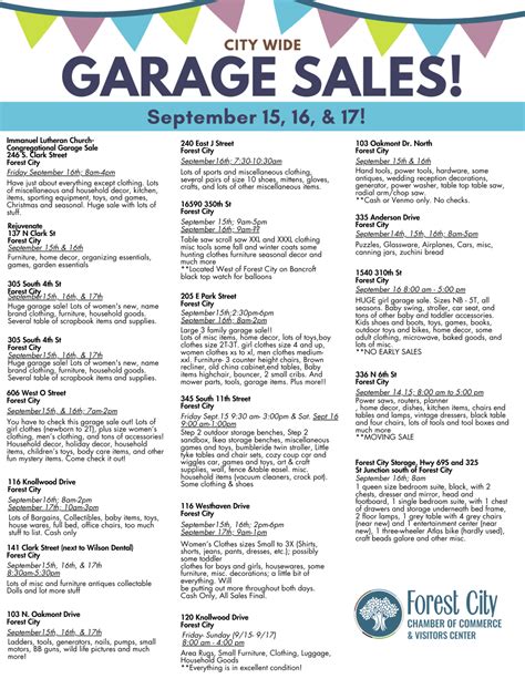 CITY WIDE Garage Sale Listings & Flyer! Sept 15-17, 2023 | Forest City
