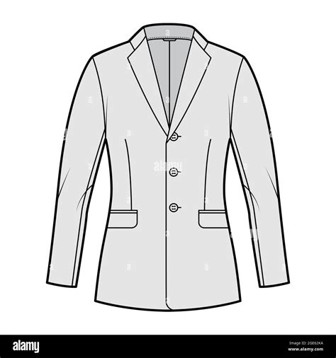 Blazer Fitted Jacket Suit Technical Fashion Illustration With Single