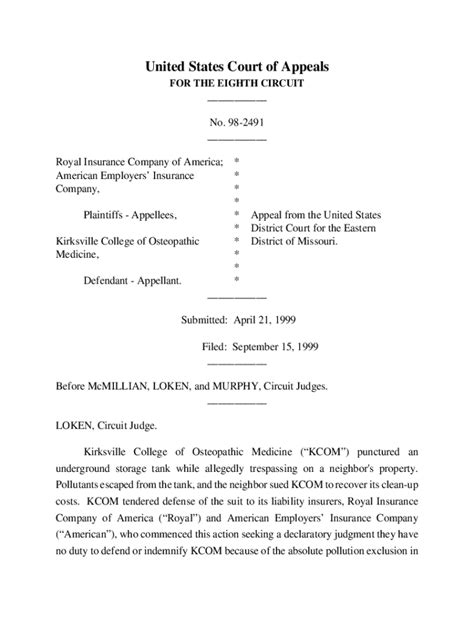 Fillable Online Ecf Ca8 Uscourts Royal Insurance Company Of America