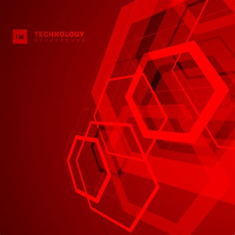 Tecnología abstracta forma hexagonal fondo rojo Vector Premium