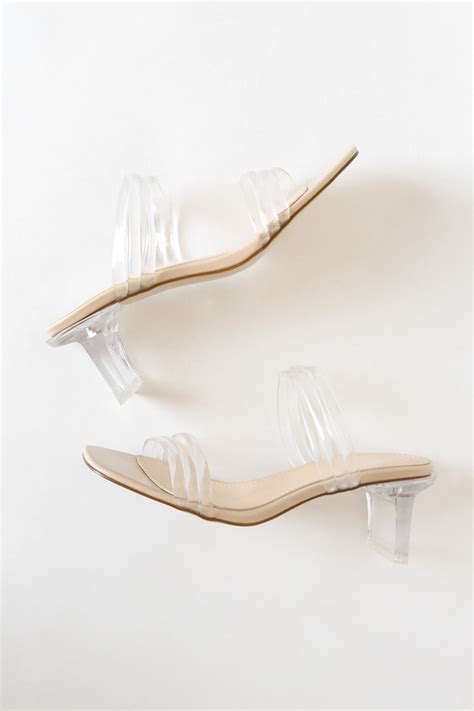 Bebo Glaze Clear And Nude Sandals Patent Vegan Leather Heels Lulus