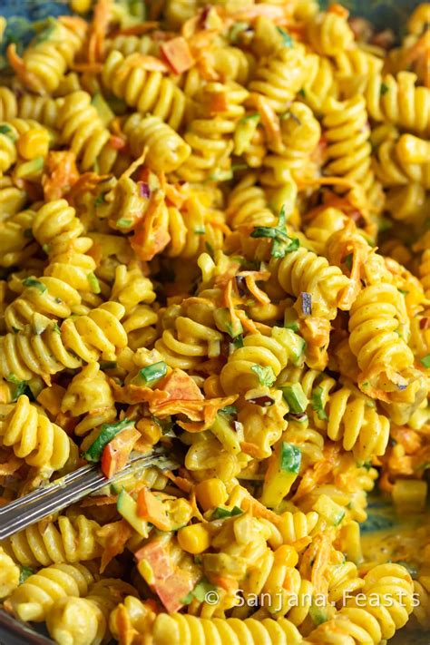 Curry Pasta Salad Indian Salad Recipes Sanjanafeasts