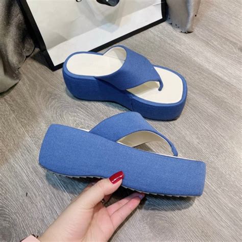 Mua Dép nữ đế xuồng quai kẹp xỏ ngón đế bánh mì cao cm bọc vải jean mẫu cực hot chất cao cấp
