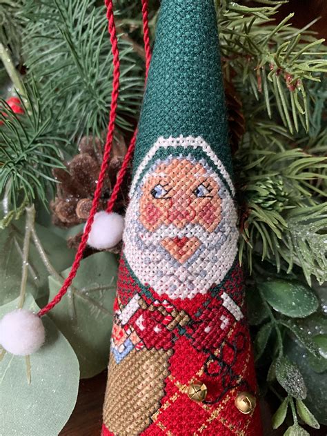 Plaid Santa Ornament Christmas Plaid Forest Green Gold Jingle Bells