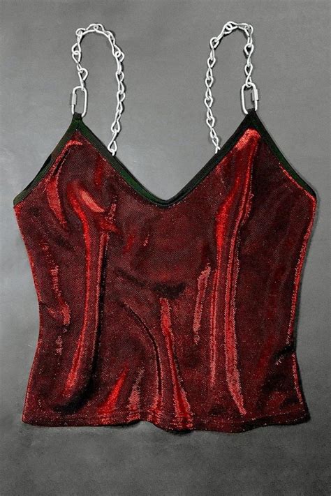 The Heavy Metal Chain Tank Top In Metallic Red Backbite Chain Tank