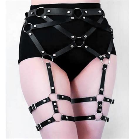 Buy Women Sexy Leather Harness Garter Belt Adjustable Waist Leg Cage