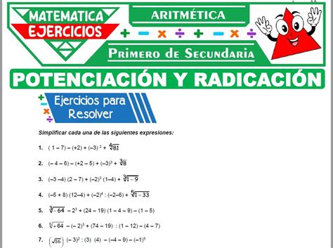 Ejercicios de Potenciación y Radicación para Primero de Secundaria