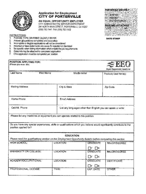 2017 2024 Form CA Application For Employment City Of Porterville Fill