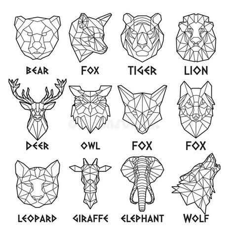 geometric animal head vector set