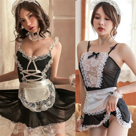 Mulheres Lingerie Sexy Corte Baixo Amarrado Vestido De Empregada Roupa Interior Traje Cosplay