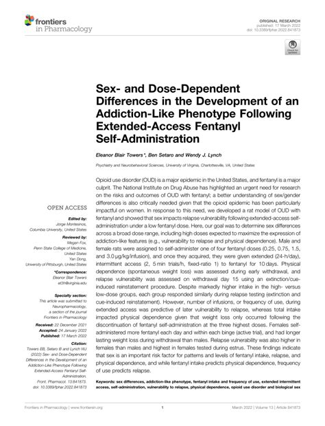 Pdf Sex And Dose Dependent Differences In The Development Of An Addiction Like Phenotype