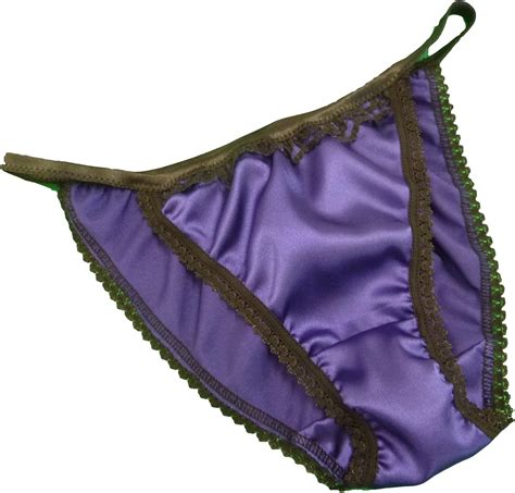 Shiny Satin String Bikini Mini Tanga Panties Royal Purple With Black Lace 6 Sizes Made In France