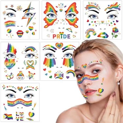 Amazon HOWAF Sheets Gay Pride Glitter Face Tattoos Rainbow LGBT Temporary Tattoo For