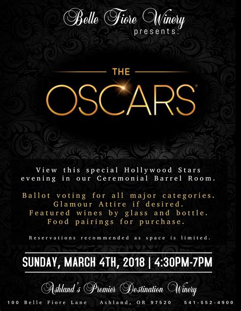 Academy Awards Night - The Oscars! - Belle Fiore Winery & Vineyard