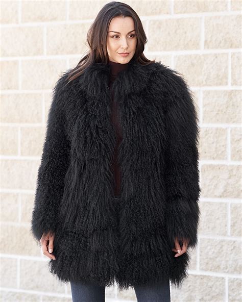 Simone Black Mongolian Lamb Fur Jacket