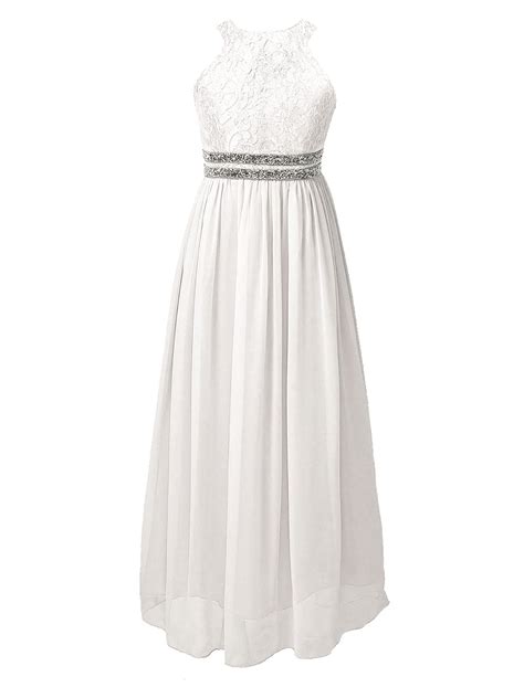 iEFiEL Girls Halter Neck Chiffon Floral Lace Party Dress Rhinestone