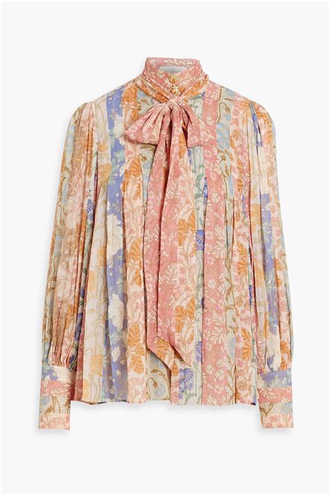 Buy Zimmermann Pussy Bow Patchwork Effect Chiffon Blouse Pink Antique Rose At Off