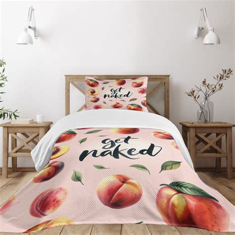 Ambesonne Peach Bedspread Set Get Naked And Playful Fruit Blush Dark Coral Yellow Wayfair