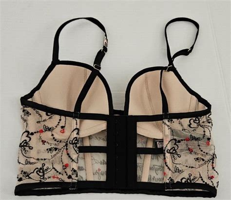 Victorias Secret Very Sexy Black Nude Red Embroidered Mesh Longline Size 32C EBay