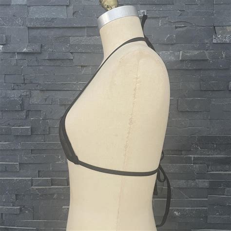 Black Mesh Triangle Micro Bikini Top Size S Brand Depop