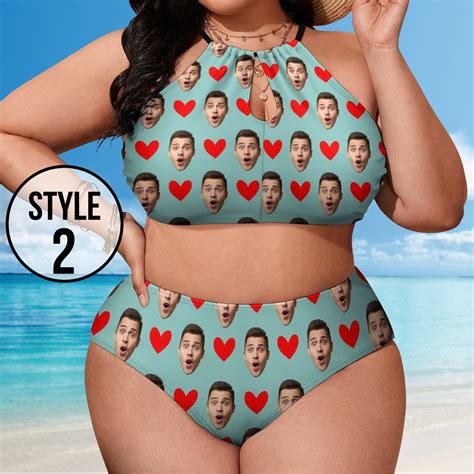 Custom Plus Size Bikini Swimsuit With Face Personalized Women Etsy