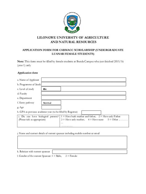 Fillable Online University Application Forms and Downloads - LUANAR Fax ...