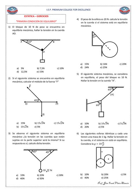 Estática ejercicios de la primera condición de equilibrio I E