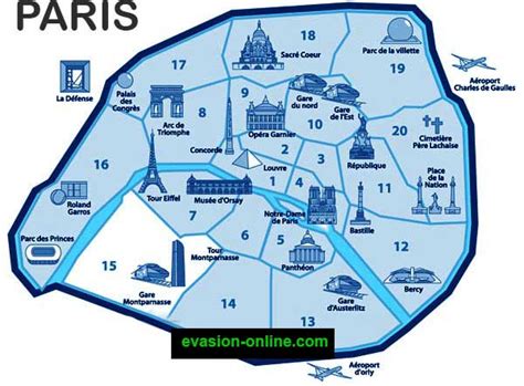 carte paris avec arrondissements monuments info voyage carte plan