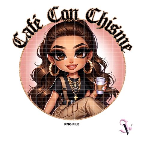 Caf Con Chisme Chicana Chola Chibi Style Latina Shirt Png For Dtf