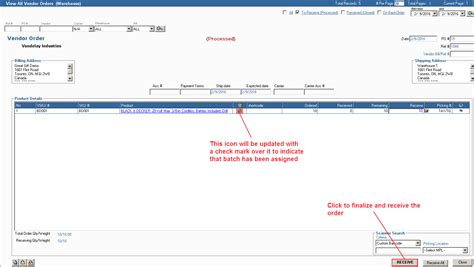 batch module applying batch  receiving vendor order