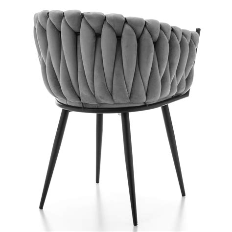 krzesło tapicerowane plecione LATINA glamour zaplatane welurowe jasnoszare HOME DESIGN