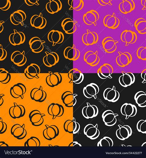 Set Seamless Pattern With Orange Pumpkin Black Vector Image