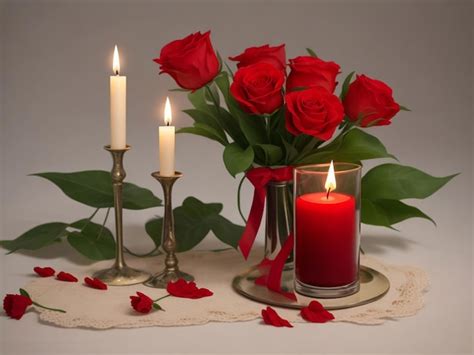 Premium Photo Beautiful Romantic Red Candles With Flower