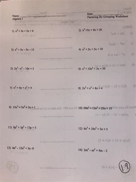 Solved Name Algebra 1 Date Factoring By Grouping Worksheet Chegg