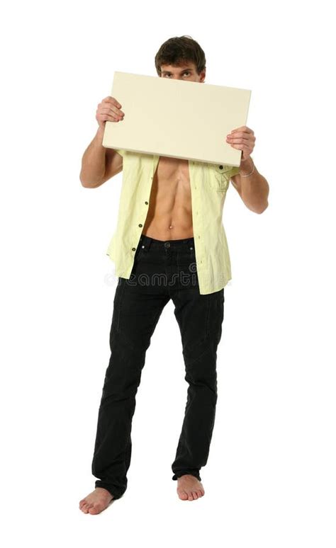 Naked Man With Blank Poster Stock Image Image Of Communication Banner