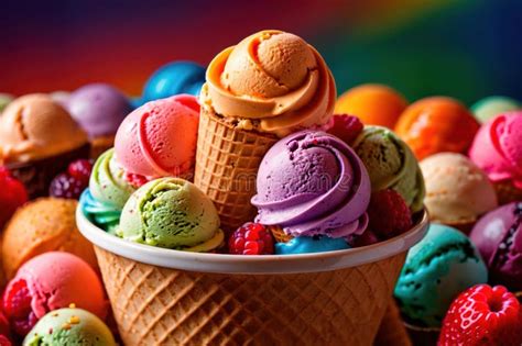 Big Colorful Rainbow Ice Cream In Cone Stock Illustration