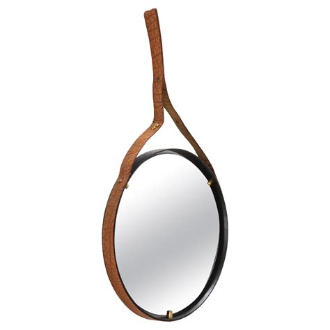 Round Mirror With Leather Strap At 1stdibs Round Mirror Leather Strap