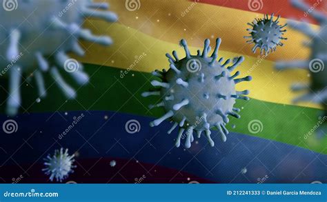 d Ilustración Orgullo Gay Bandera Ondeando Con Coronavirus Covid Lgbt Arcoíris Stock de