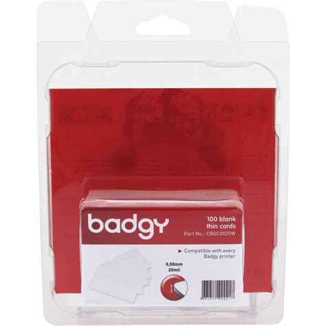 Evolis Badgy CR 80 Thin PVC Cards 100 Pack CBGC0020W B H Photo