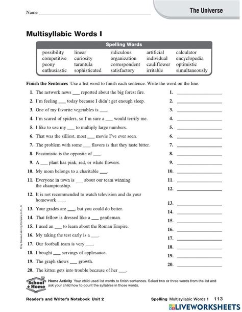 Multisyllabic Words Worksheet Differentiated Twinkl Worksheets