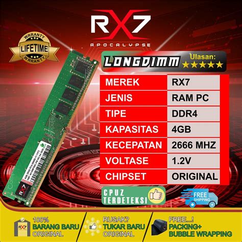 Jual Ram Rx Longdimm Ddr Gb Mhz Pc Ram Garansi Resmi