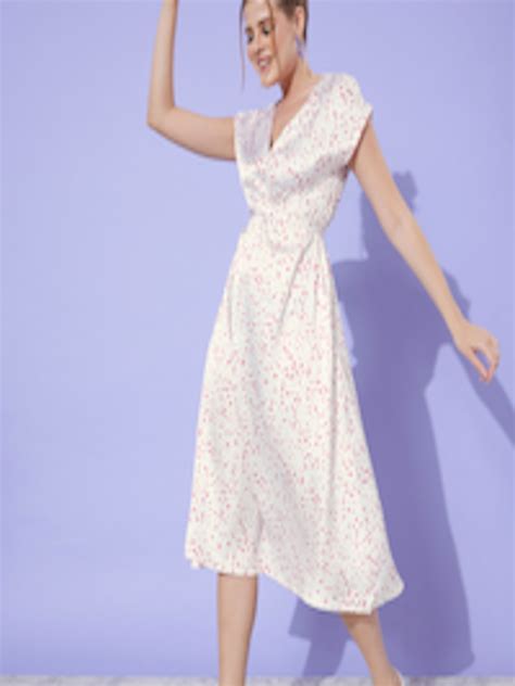 Buy Mast And Harbour Snow White And Fuchsia Pink Floral A Line Midi Dress