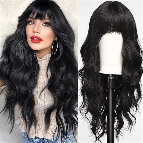 Ombre Dirty Blonde Wigs With BangsAsh Blonde Long Wavy Wig For WomenLong Curly Synthetic Hair