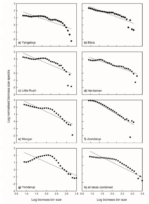 Mean Normalised Biomass Size Spectra Nbss Of Seven Lakes A