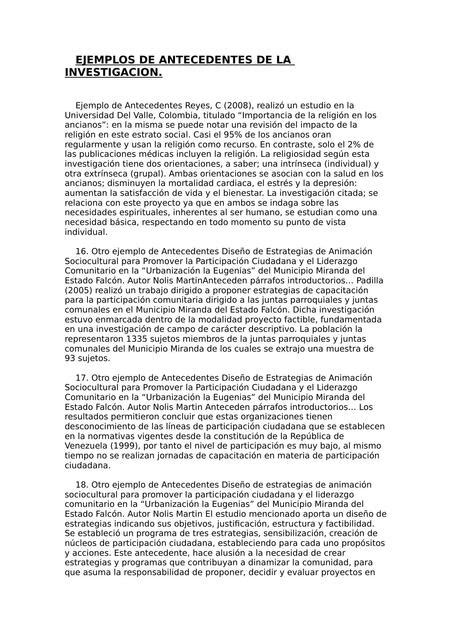 Ejemplos De Antecedentes De La Investigación Elizabeth R Udocz