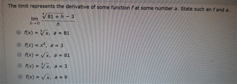 Solved The Limit Represents The Derivative Of Some Function Chegg