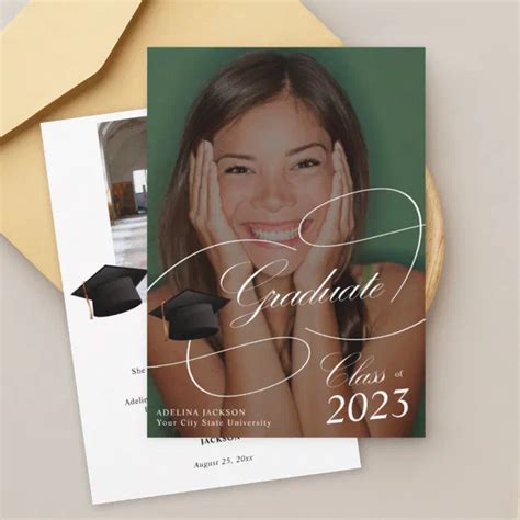 Elegant Script Overlay 2 Photos 2023 Graduation Announcement Zazzle