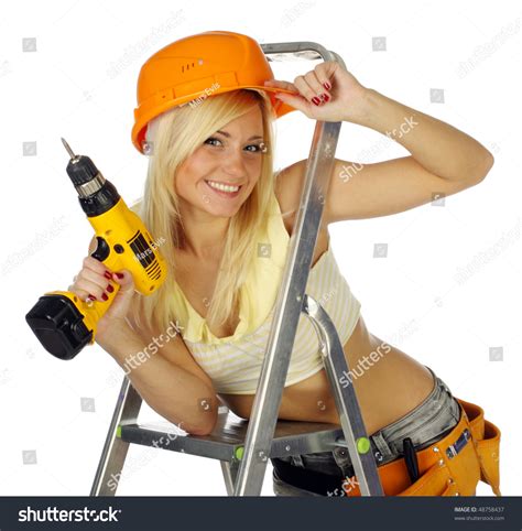 Sexy Blonde Female Construction Worker Stock Photo 48758437 Shutterstock